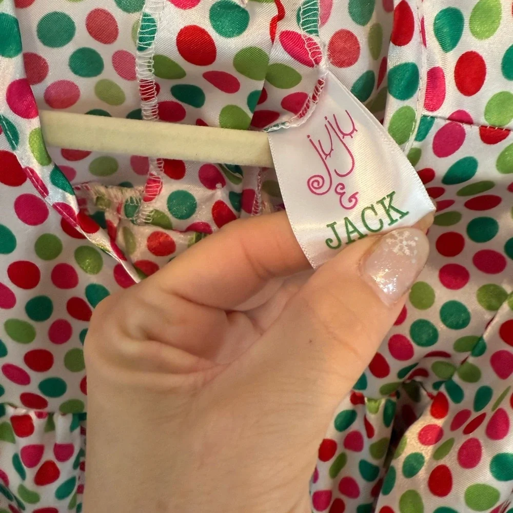 Juju & Jack Girls Size 5/6 polkadot long sleeve satin nightgown - Picture 2 of 4